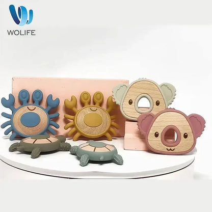 1PC Silicone Teether Baby Wooden Teether