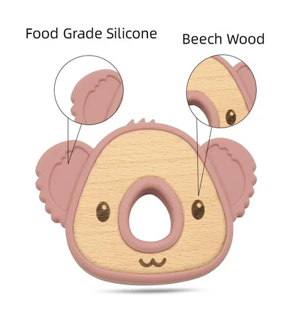 1PC Silicone Teether Baby Wooden Teether